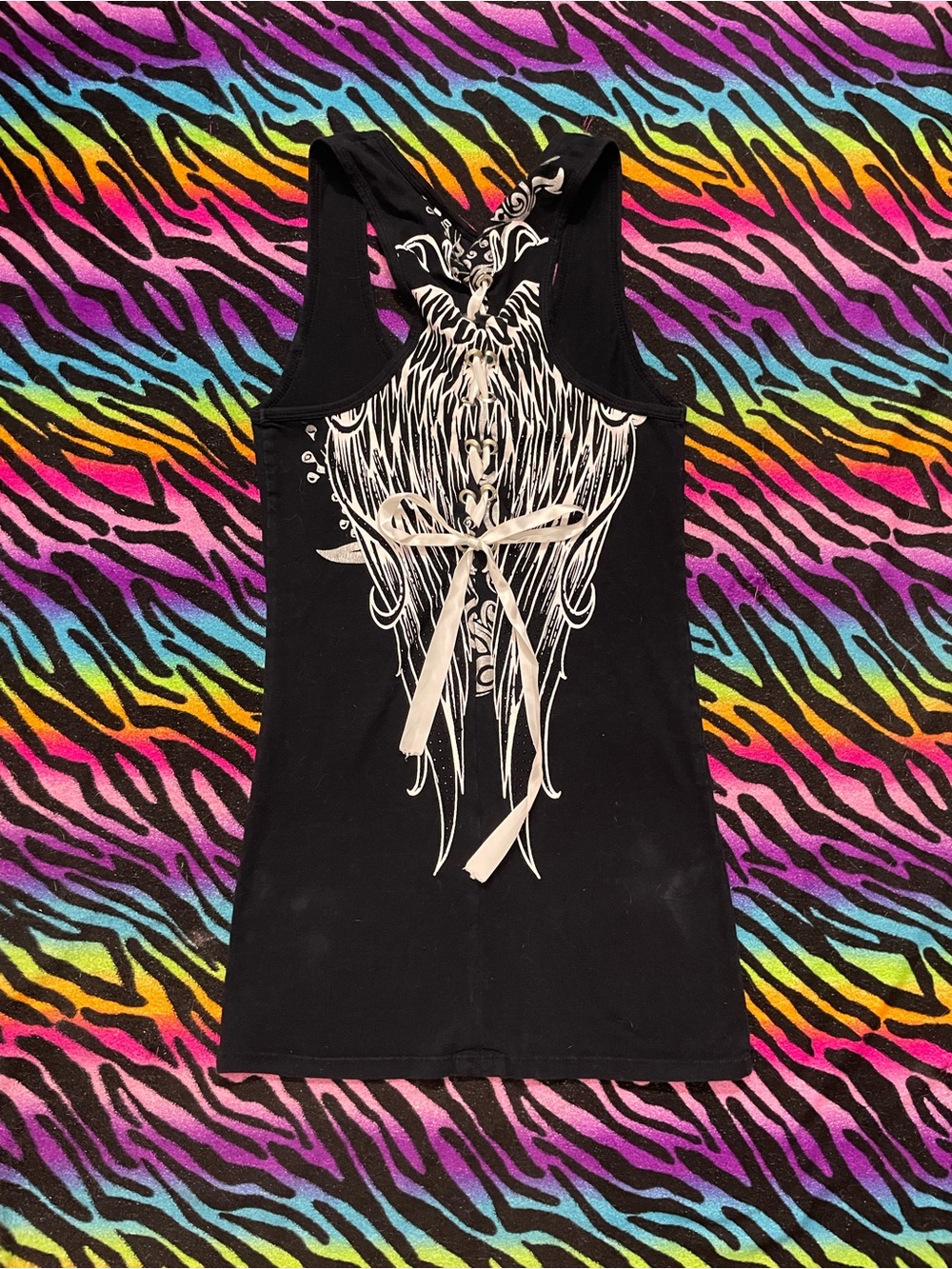 Y2k grunge goth rare 2000s Socal no fear Corset Lace Up Angel wing Tank Top